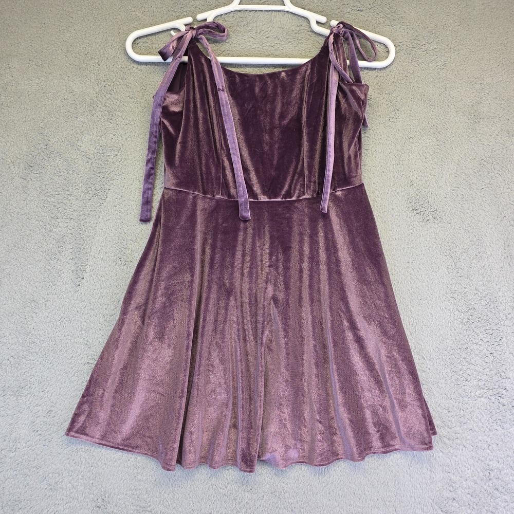 Y2K Whimsigoth Velvet Dress Womens L Purple Fairy Coquette Festival Mini Glam - Picture 5 of 16